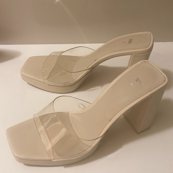 Zara Heels Slip-on Platform Cocktail Ivory Solid Shoes - Picture 1 of 8